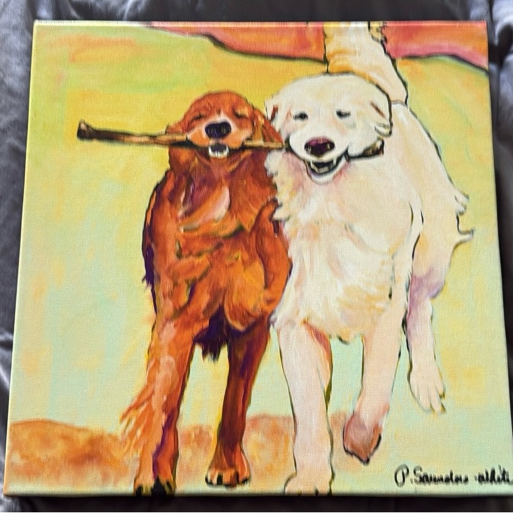 Colorful Dog Art Canvas pre-owned great condition 14 1/8 “ x 14 1/8 “